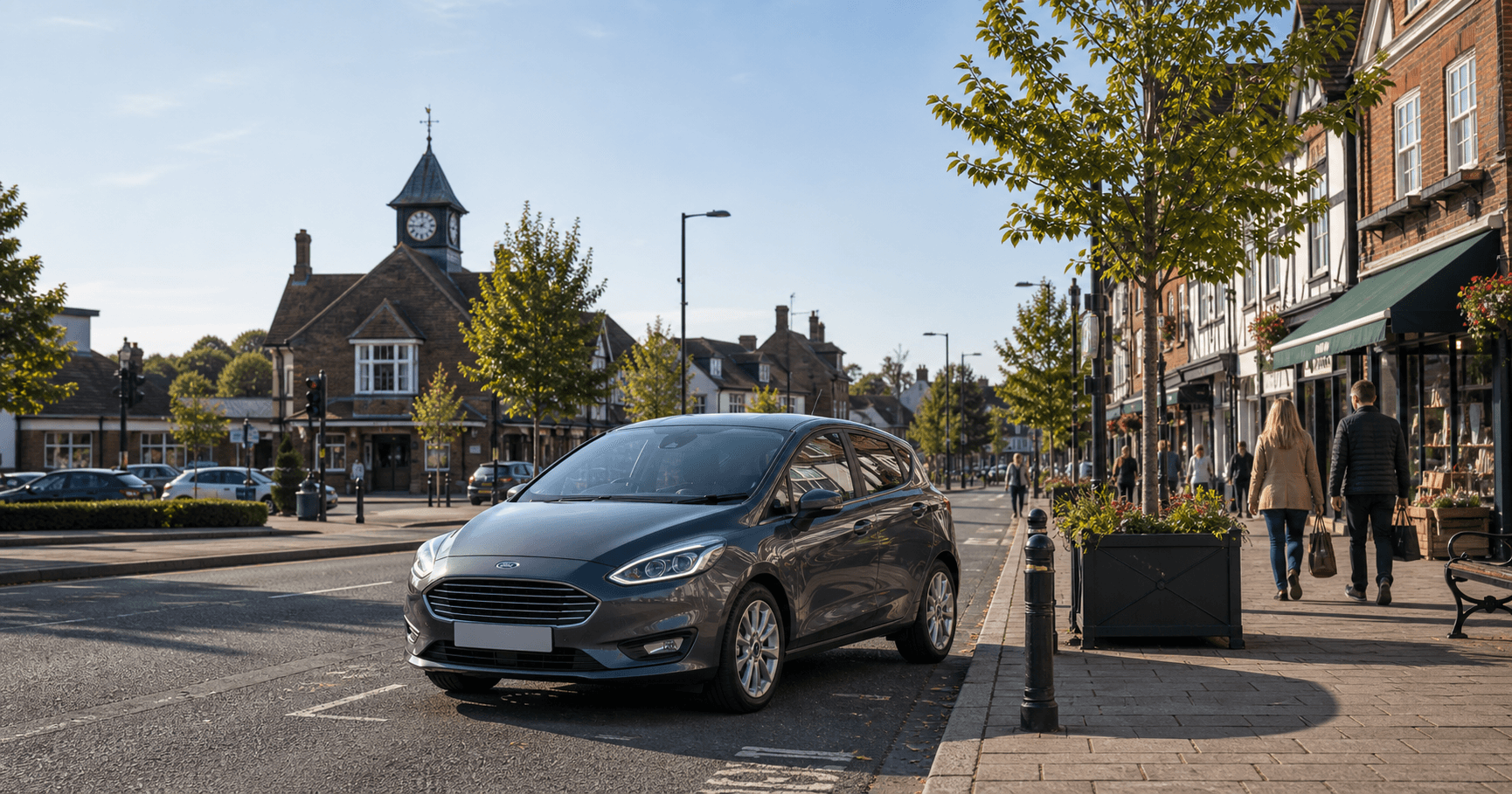 Compact hire car ready for practical travel around Dorking