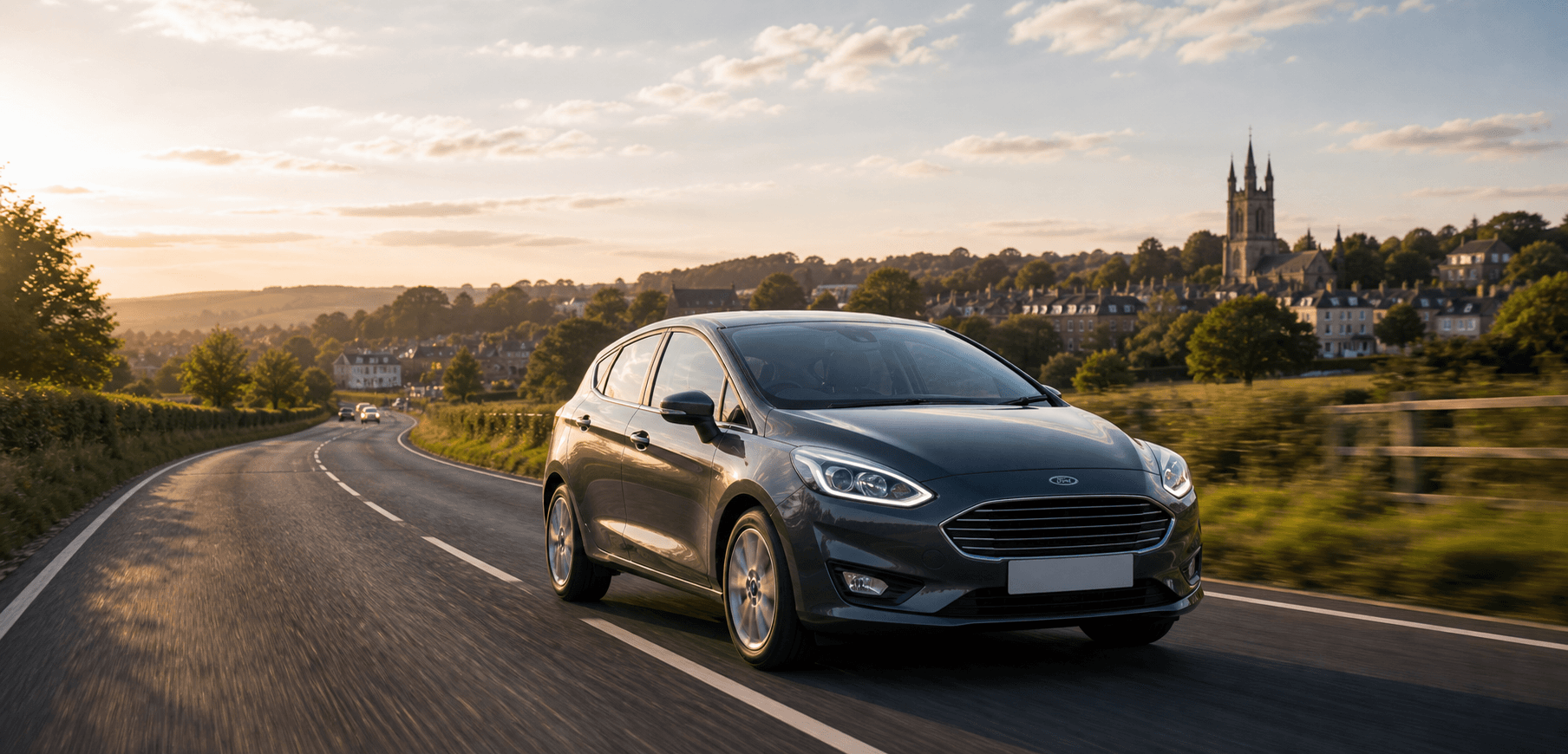 Compact hire car ready for practical travel around East Grinstead